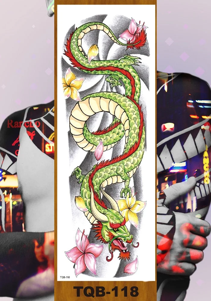 Full Flower Arm Temporary Tattoo Sticker Man Woman Girl Body Sexy Fake Tatoo Pterodactyl Bodhisattva Monkey King Phoenix Nirvana