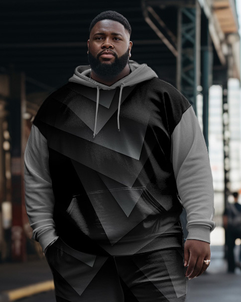 Men's Big and Tall Sweatsuit Casual Geometric Hoodie and Pants Set
