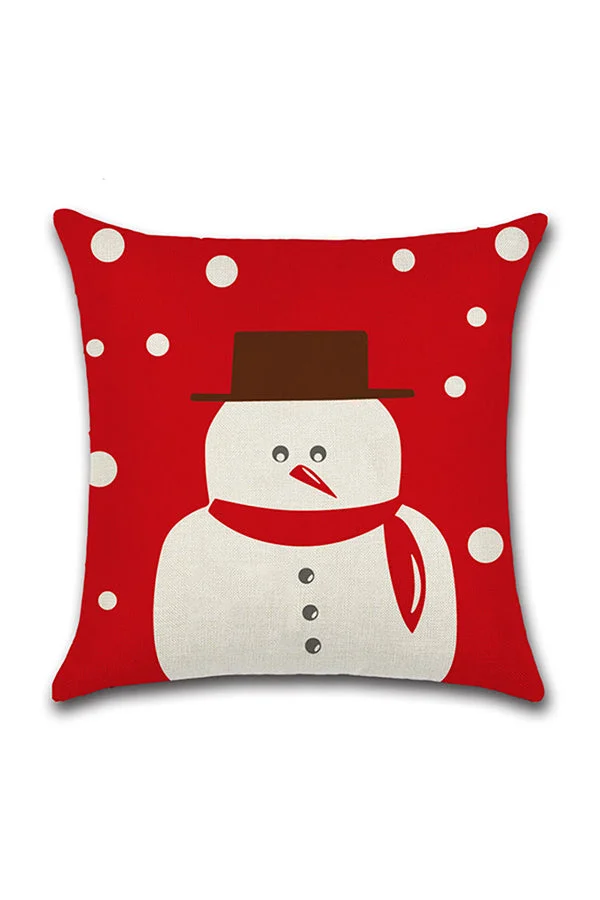 Home Decor Snowman Print Merry Christmas Throw Pillow Cover Red-elleschic