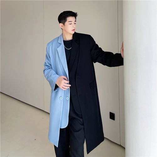 -K22-P155 Fake Two-piece Contrasting Suit Mid-length British Casual Jacket-Usyaboys-Mne and Women's Street Fashion Shop-Christmas