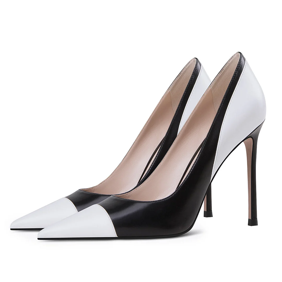 Black White Splicing Pointy Toe Stiletto Heel Pump