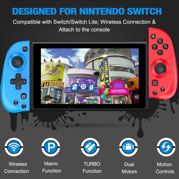 DinoFire Switch Joycon Controller with Nintendo, Switch Controller Joy Cons for Nintendo Switch/lite/OLED（Red & Blue）
