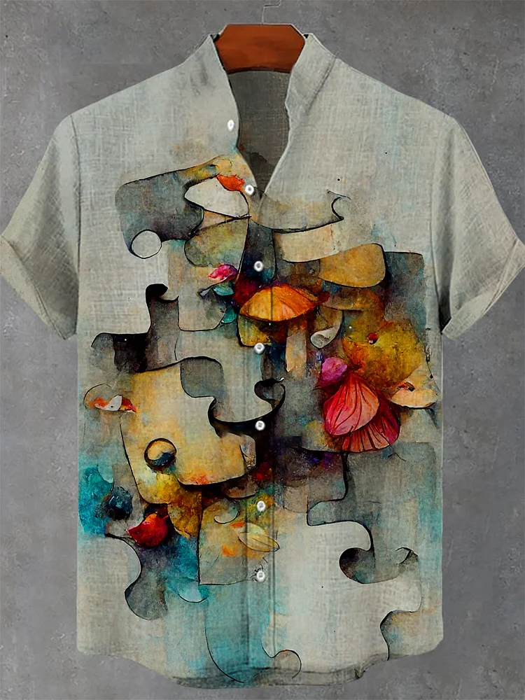 Summer Abstract  Art Print Casual 100% Cotton Shirt