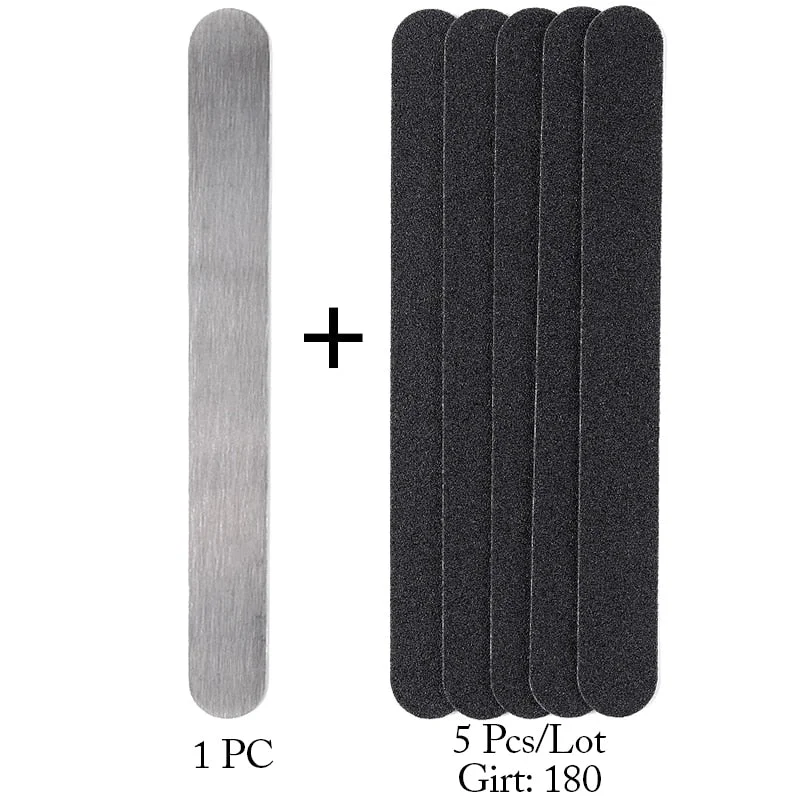 Double-Sided Straight Replacement Nail File SandPaper Pads With Metal Handle Grey /Black Buffer Strips 100/180/240 Remove-Nail Inspo