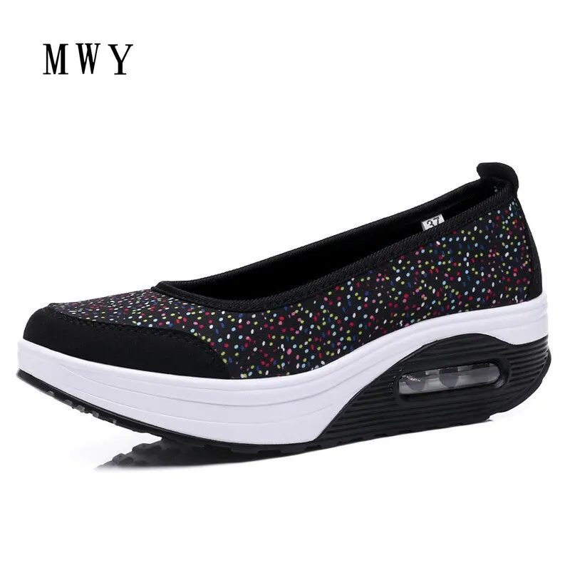 MWY Women Spring Autumn Shoes Stretch Fabric Casual Shoes Swing Wedges Platform Breathable Lady Shoes 4.5 CM Height Increasing
