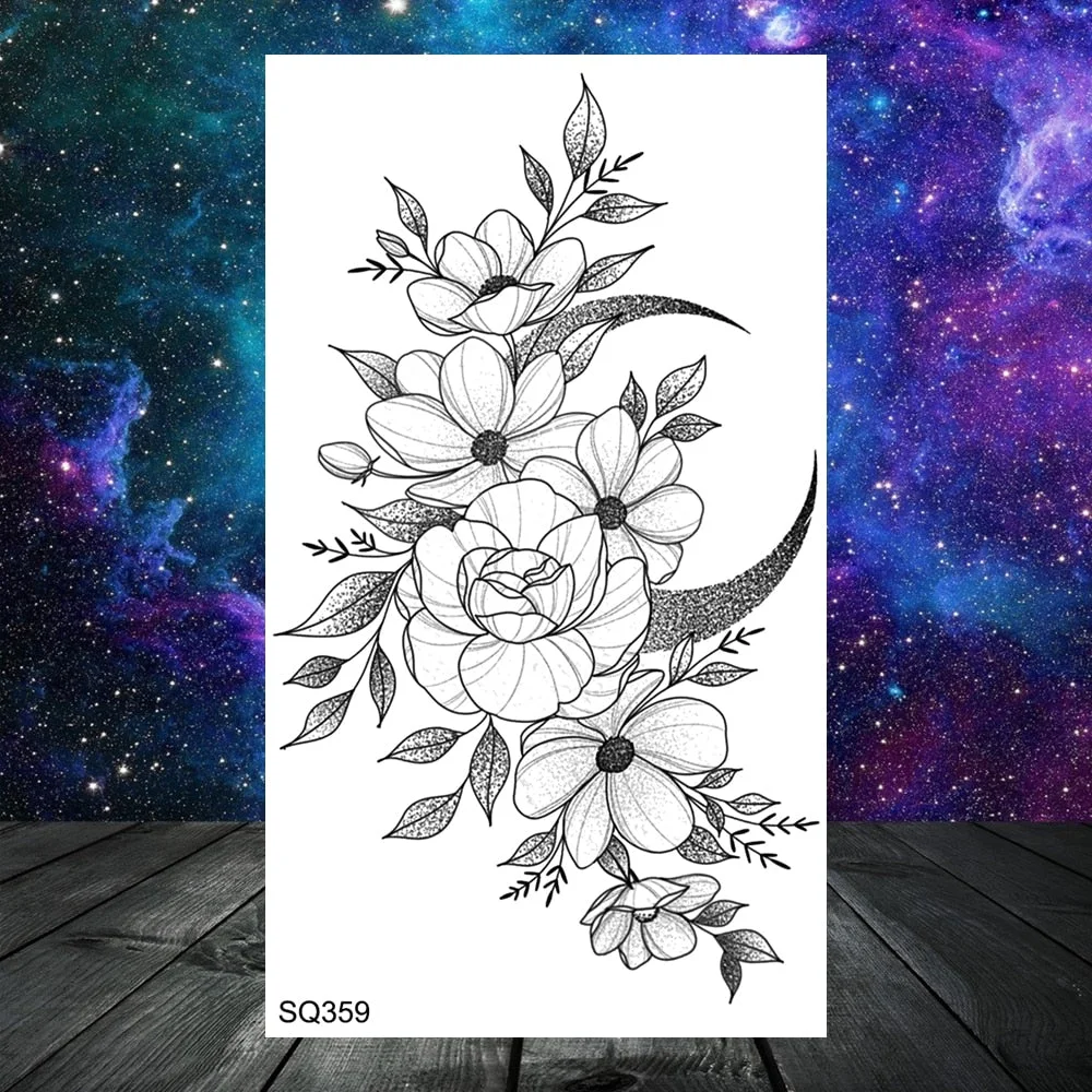 Realistic Rose Flower Snake Temporary Tattoos For Women Adult Skull Peony Lips Sword Tree Fake Tattoo Neck Arm Hands Small Tatoo