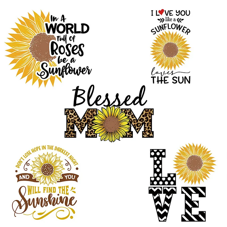 4 Pcs Sunflower Heat Transfer Vinyl Patch Sticker Iron on Patches for T-Shirts