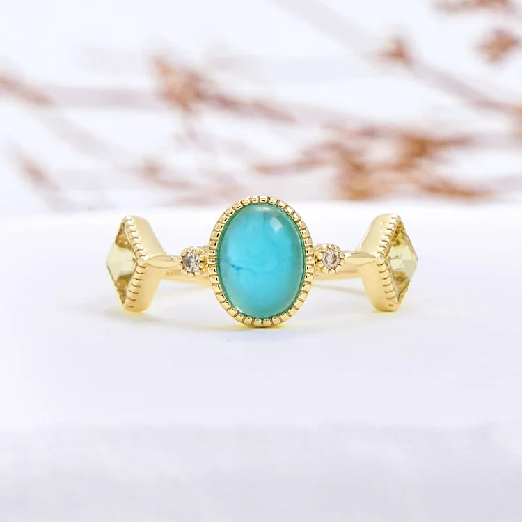 Olivenorma Vintage Oval Aquamarine Square Citrine Ring