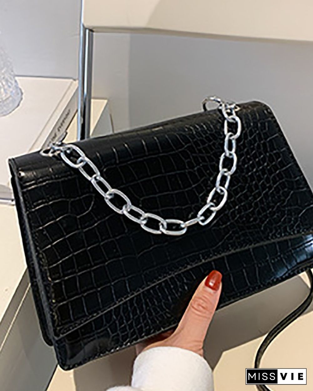 Chain Strap Croc Embossed Crossbody Bag