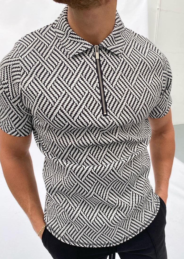 herringbone jacquard polo shirt