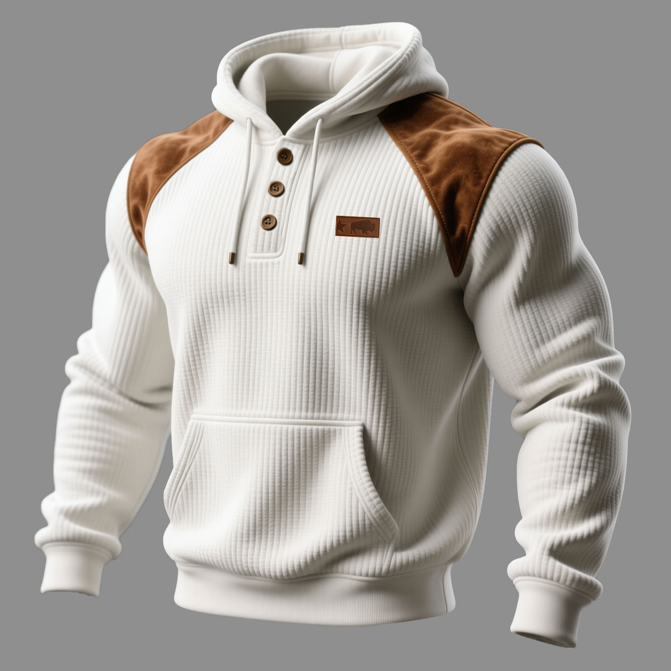 Men's Vintage White Corduroy Suede Button Hoodie