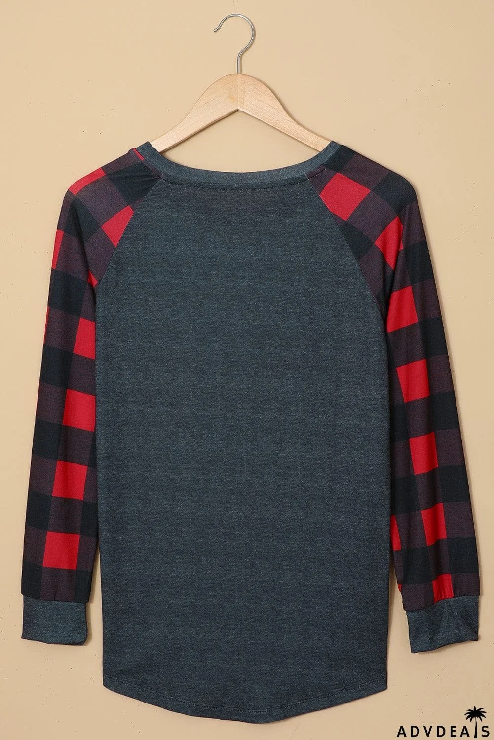 Christmas Pattern Plaid Splice Long Sleeve Top