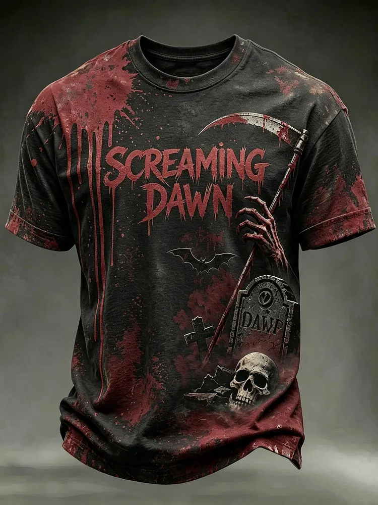 Men's Retro Halloween-themed Bloody Print T-shirt