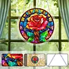 (25cm)DIY Acrylic Jigsaw Puzzle Window Hanging with Hanging Chain DIY Stained Glass Decoration Round Window Puzzle Decor for DIY Craft Project (Stained Glass Red Rose)