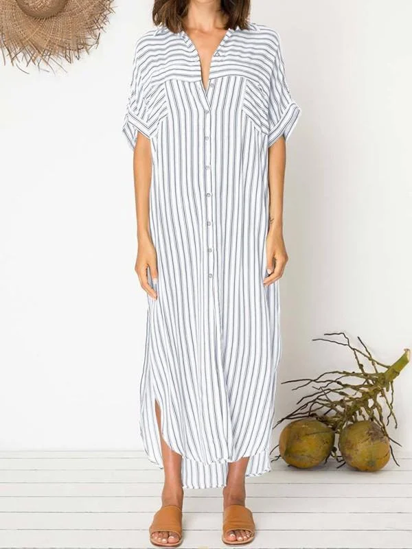 Women's Striped Print Cardigan Short-sleeved Dress