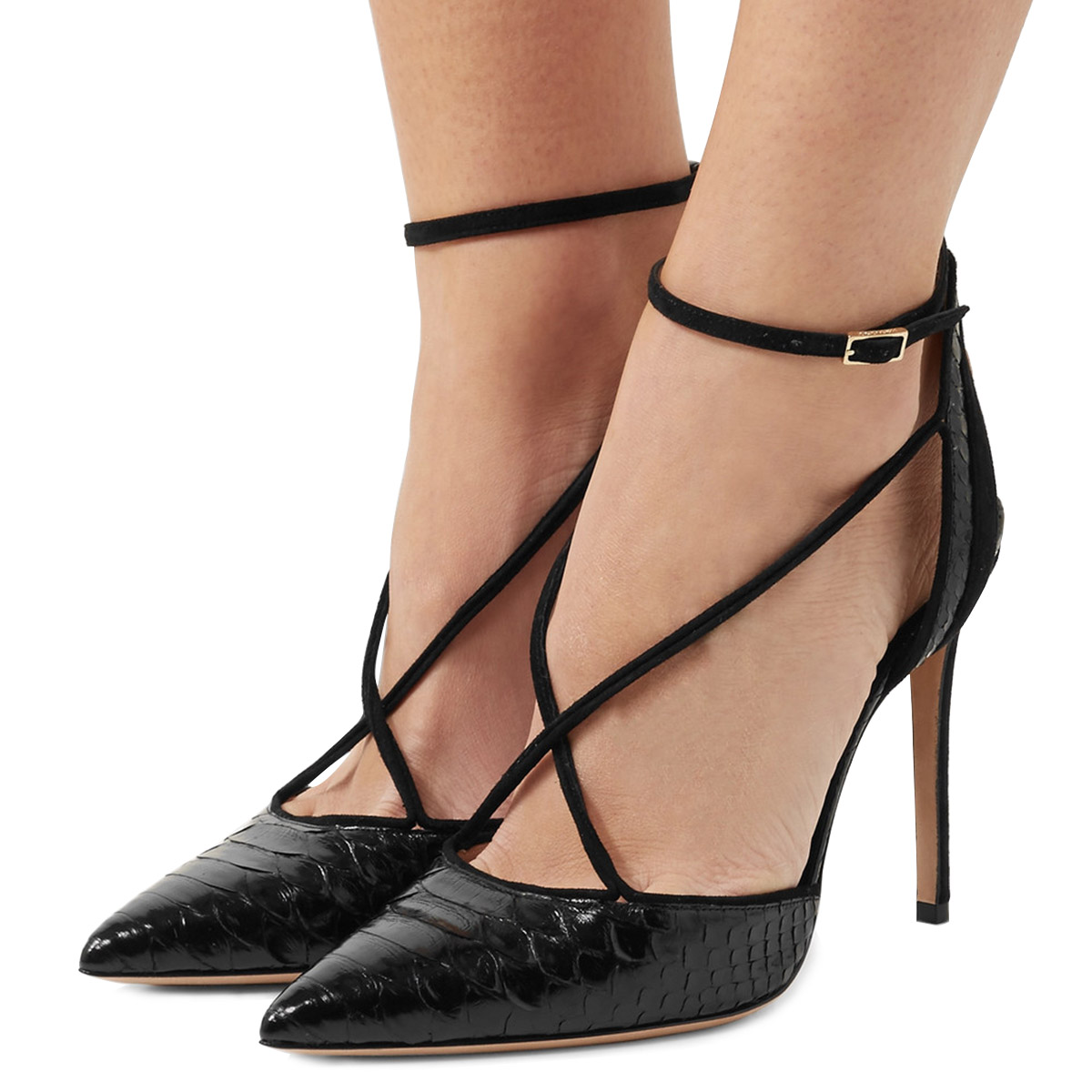 GOOSHOE Black Python Pointy Toe Pumps