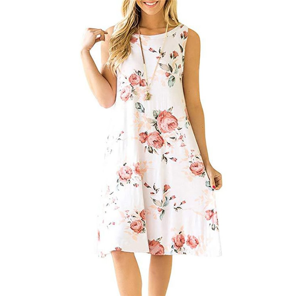 Dress Floral Print Sleeveless Round Neck Loose Dress for Women | EGEMISS