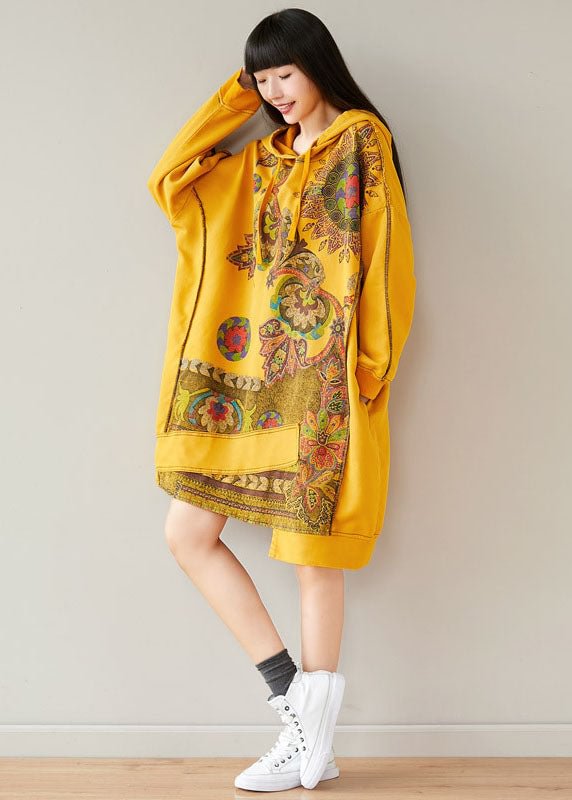 Casual Yellow drawstring Hooded Sweatshirts dresses Spring CK837- Fabulory