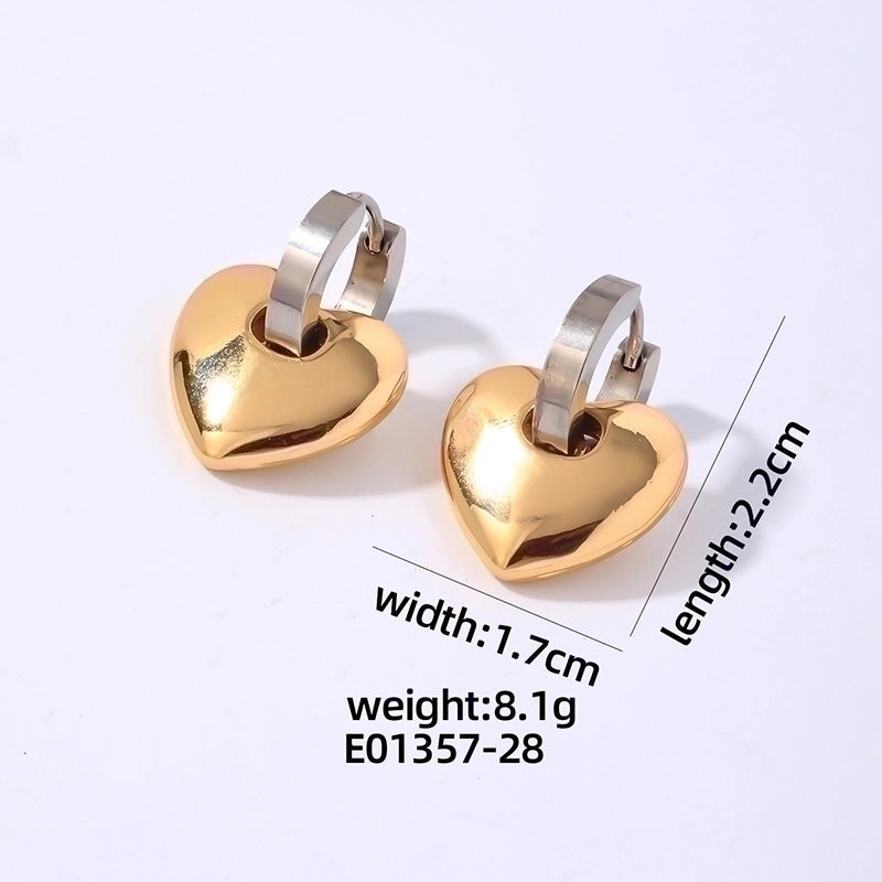1 Pair Hip-Hop Vintage Style Heart Shape Polishing Plating 304 Stainless Steel Gold Plated Silver Plated Drop Earrings