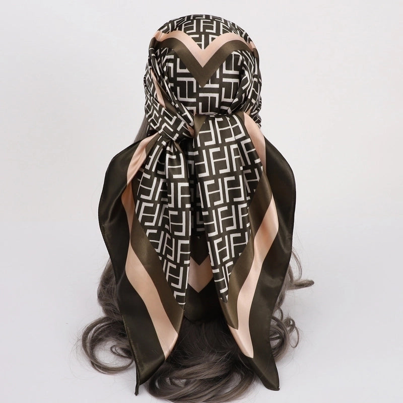 Women’s Vacation Plaid Satin Printing Silk Scarf