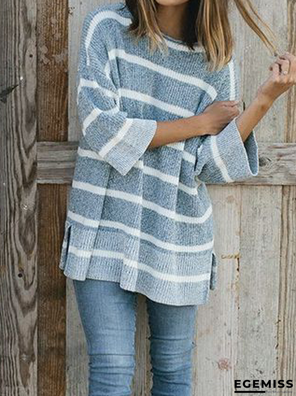 Gray Long Sleeve Knitted Sweater | EGEMISS