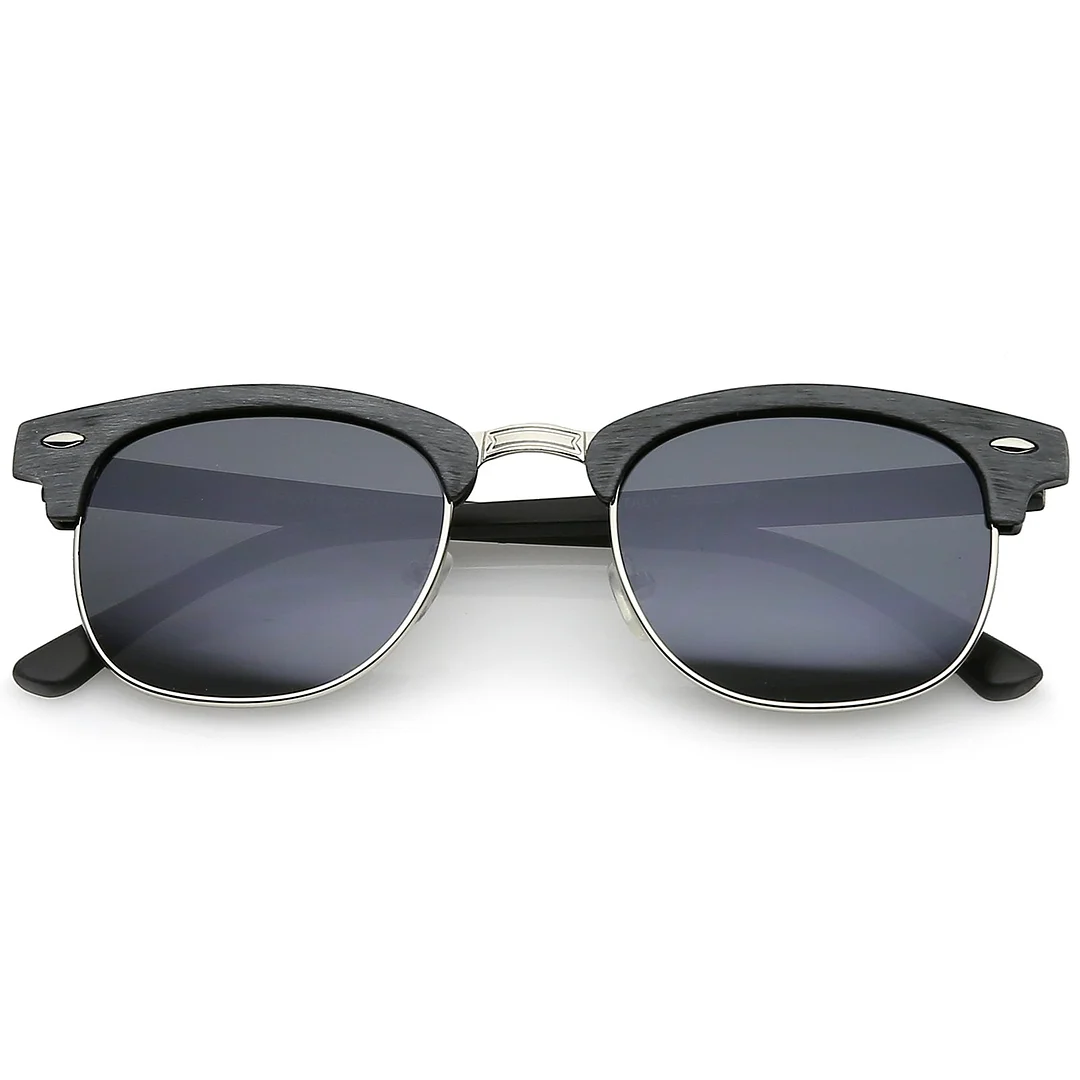 Modern Wood Textured Horn Rimmed Square Lens Half Frame glasses 50mm