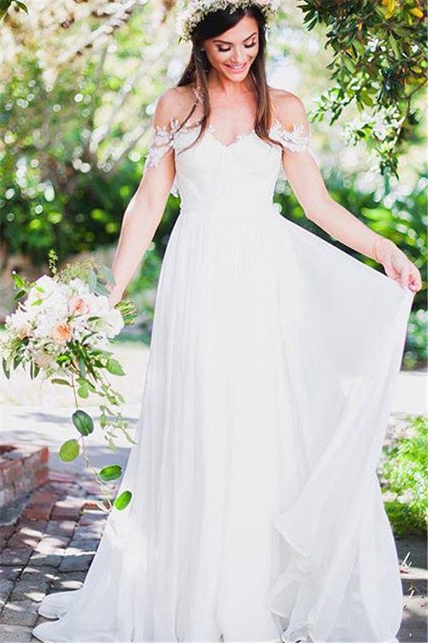 Beach Long Chiffon Wedding Dress PD066