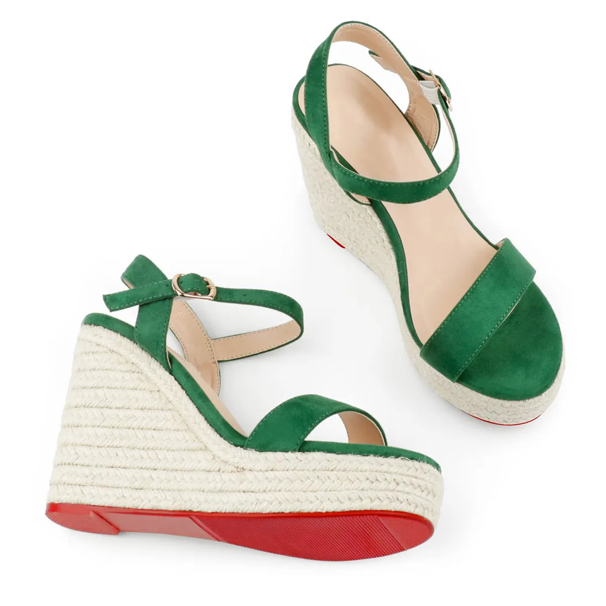 115mm/4.5" Women's Fashion Platform Wedge Sandals Heeled Buckle Shoes Red Bottom Sandals-vocosishoes