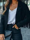 Stylish Solid Color Fringed Notched Collar Long Sleeves Jacket
