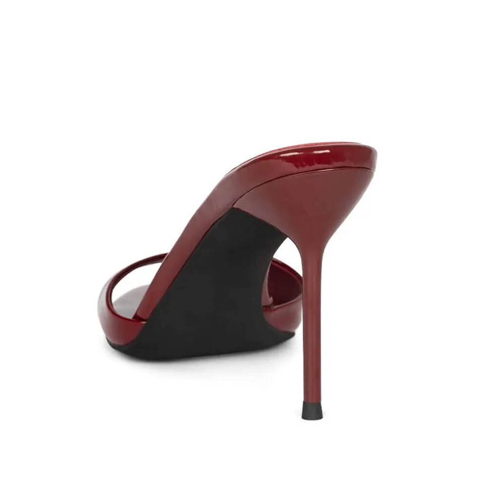 Red Patent Leather Open Toe Stiletto Heel Slide Shoes for Women