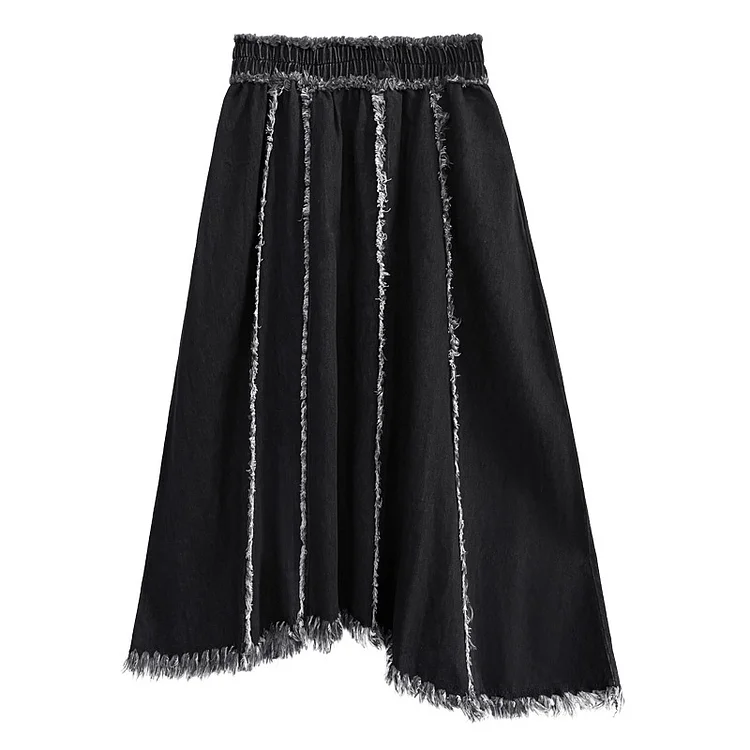 Personalized Splicing Tassel Denim High Waist Skirt - yankia