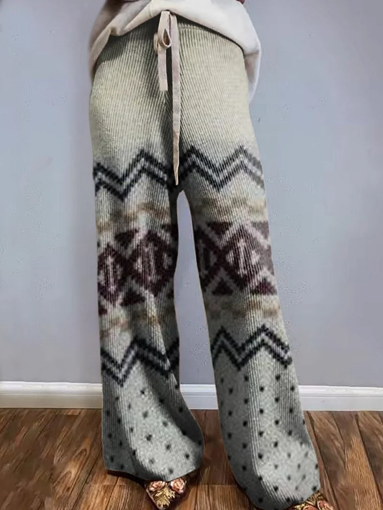 Women's Patchwork Polka Dot Art Print Comfortable Knitted Trousers