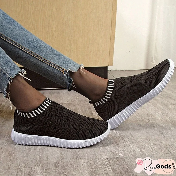 Women Knitting Flat Autumn Sneakers Slip On Comfort Loafers Female Hollow Out Platform Casual Shoes