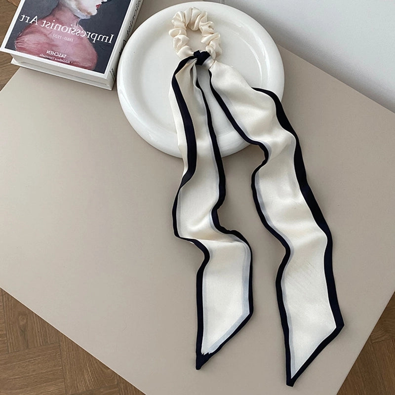 Imported Hair Accessories Simple Sweet Black And White Bow Hair Band Hair Tie Silk Scarf Headband Temperament Ribbon Hair Ring