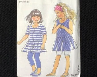 Pornhint Simplicity 7800, 90's Sewing Pattern, Child's Leggings In Two Lengths & Baby Doll Top, Size 3-6