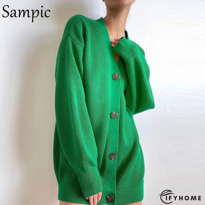 Christmas Gift Sampic Loose Patchwork Knitwear Winter Women Cardigans Tops Oversized Long | IFYHOME