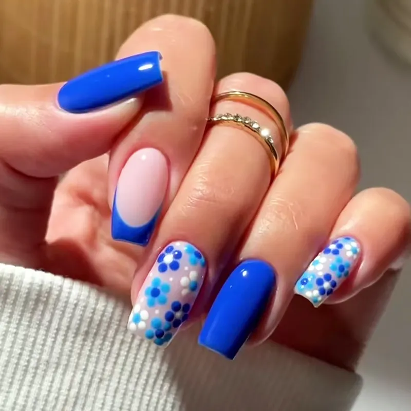 Churchf Churchf Nail Blue Print Wear Nail French Removable Beauty Nail Piece Simple Nail Piece Nail Patch