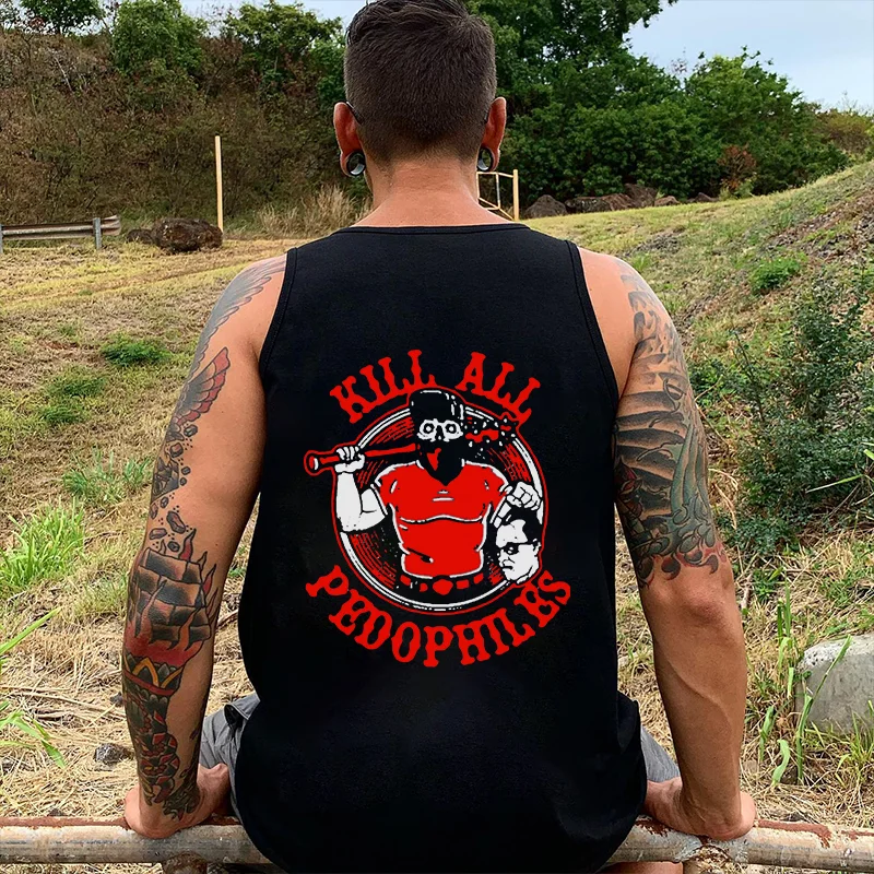 KILL ALL PEDOPHILES Graphic Black Print Vest