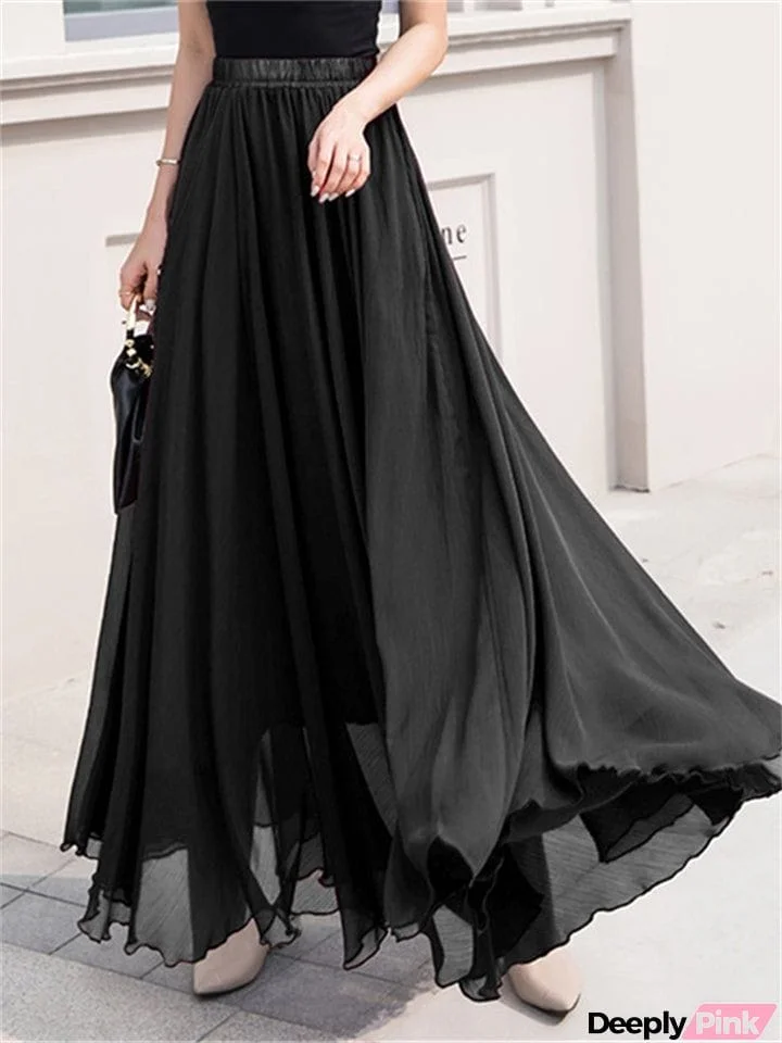 Classy Flowy High-waisted Solid Layered Chiffon Skirt