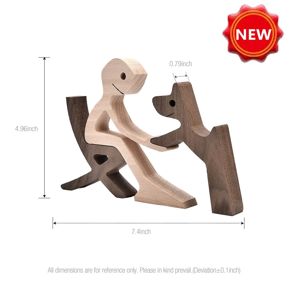 Handmade Wood Dog Decor Sculptures Craft Creative Figurine Ornement Decoration For Bedroom Home Office Decor Gift Natural