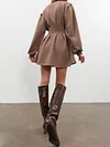Urban Round-Neck Solid Color Long Sleeve A-Line Mini Dress