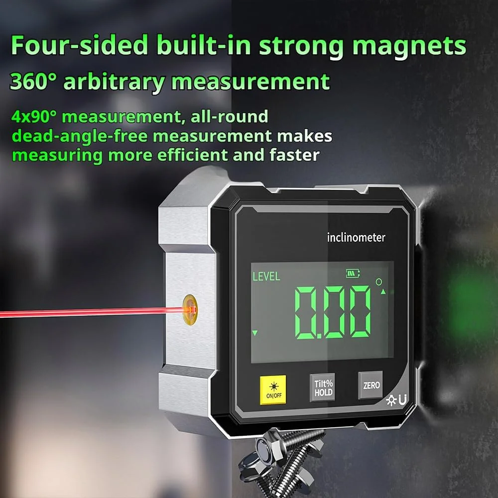 2026 Upgraded 4-Side Magnetic Digital Angle Gauge, Digital Angle Finder Magnetic, Cube Inclinometer with Backlight, Table Saw Miter Protractor, Woodworking Measuring Tool, Level Box for Hanging