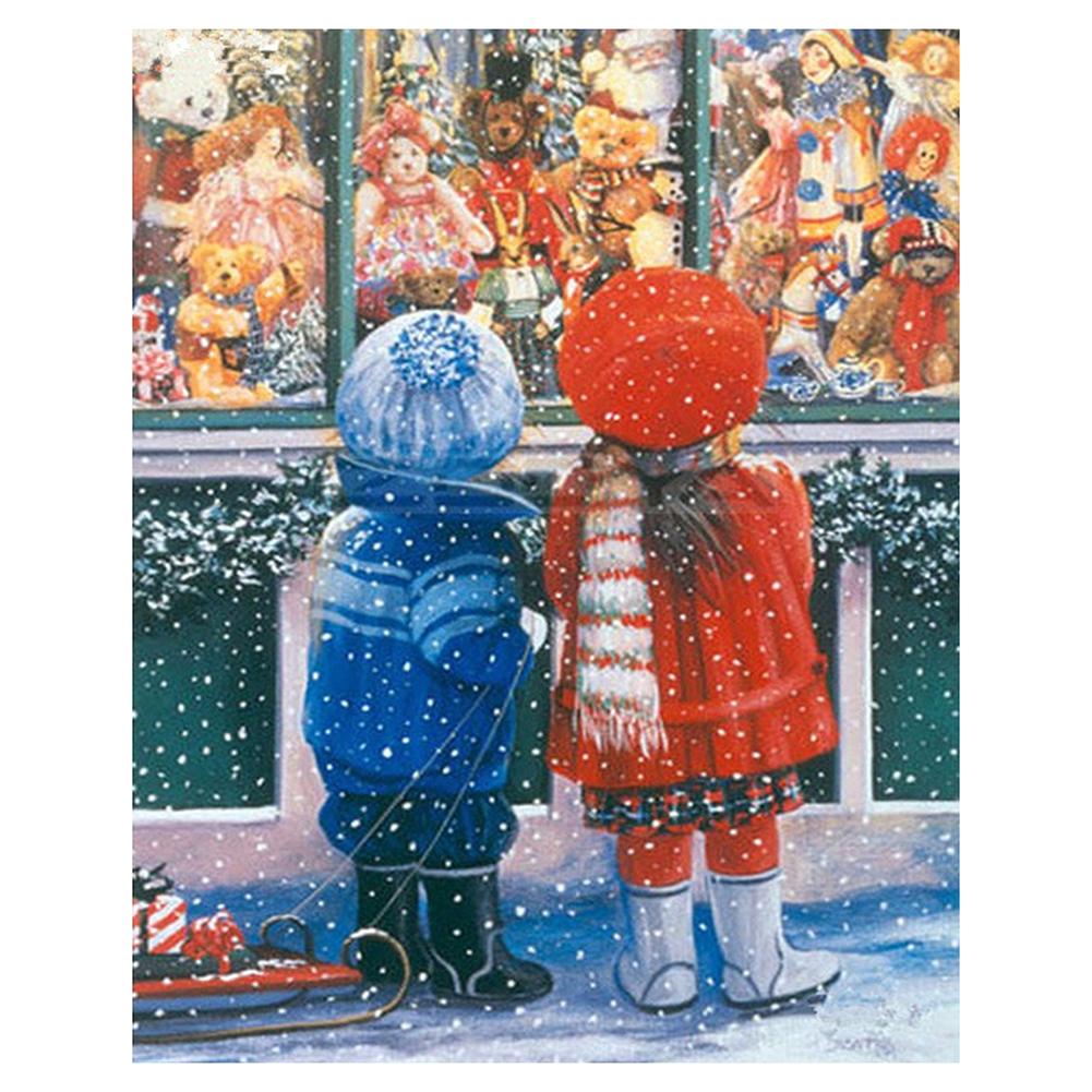 

25*30CM-Snowing Street-Round Drill Diamond Painting, 501 Original