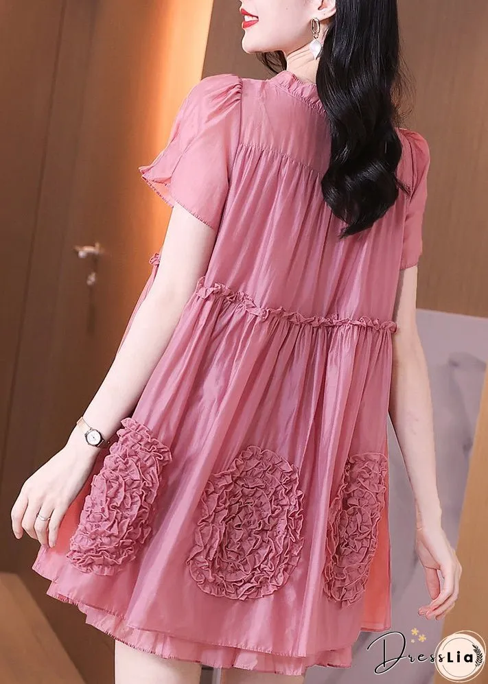 Italian Purple Ruffled Floral Patchwork Chiffon Dress Summer