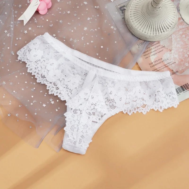 Women Sexy Lace Lingerie Temptation Low-waist Thong Panties Transparent Hollow Out Underwear Female Embroidery Floral G String