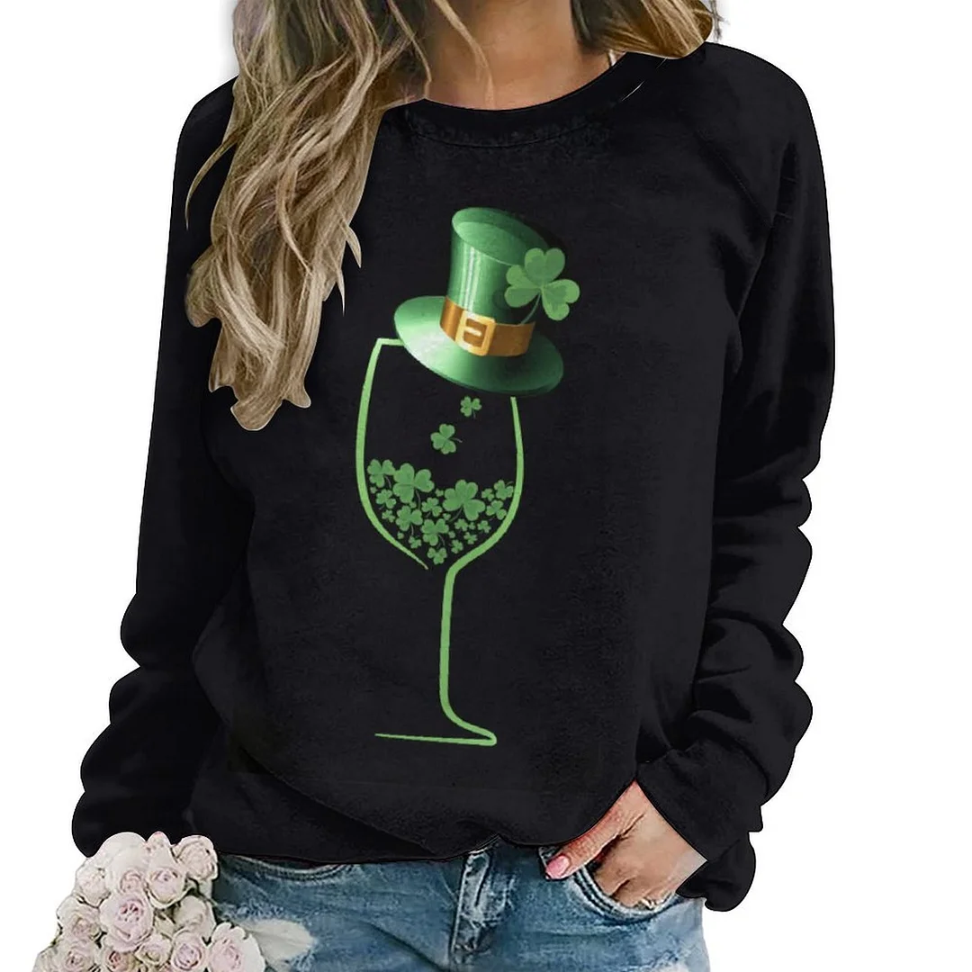 Printed Long Sleeve Casual Sweatshirt for  Women and Men Unisex Pattern St. Patrick's Day, Green, Clover, Lucky