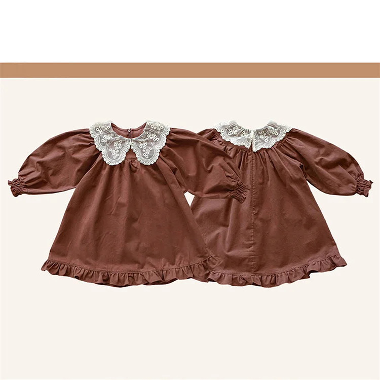 Toddler Girl French Lace Lapels Retro Style Dress