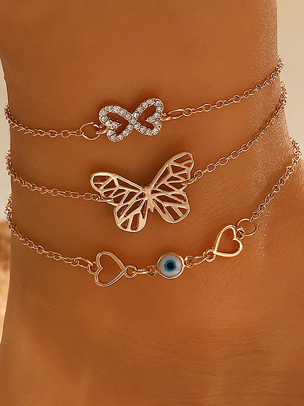 Butterfly Shape Chains Anklets Three Pieces