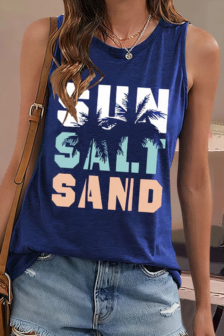 Letter Print Round Neck Tank Top