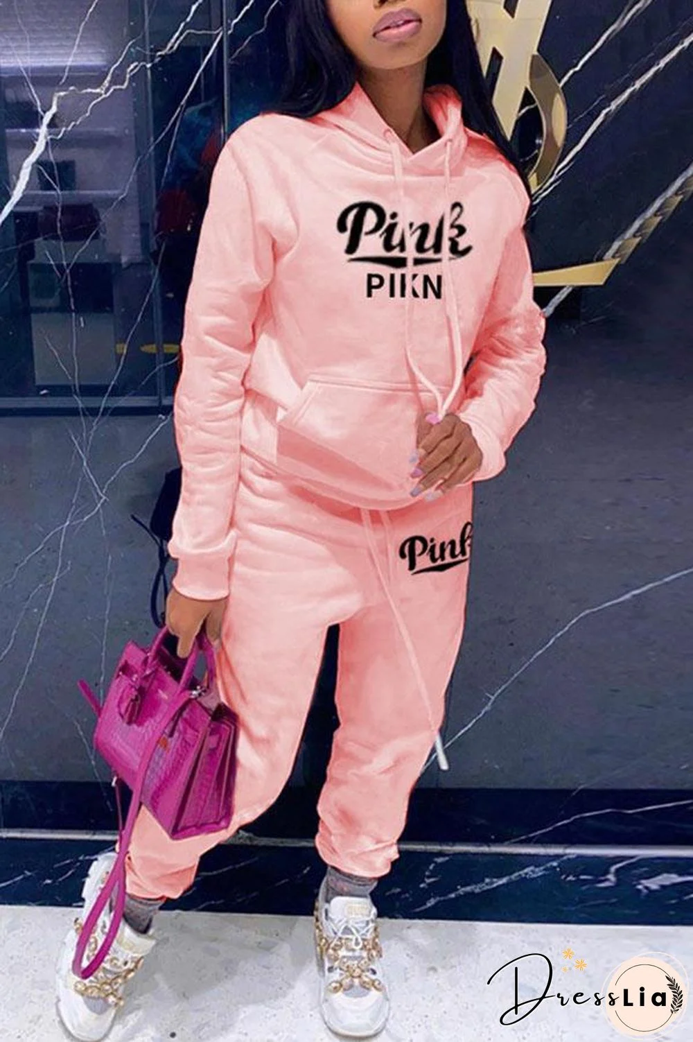 Casual Sportswear Hooded Collar Letter Print Set